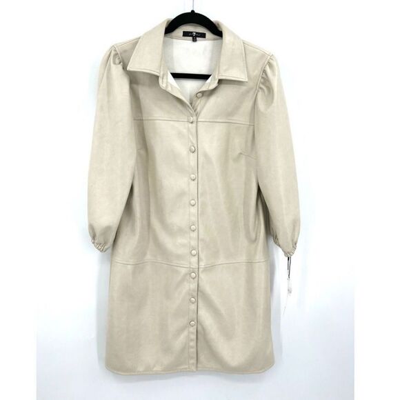 7 FOR ALL MANKIND Cream Ivory Faux Leather Button Up Coat/ Dress - Picture 1 of 6